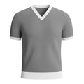 Gray short-sleeve shirt with white trim on a white background