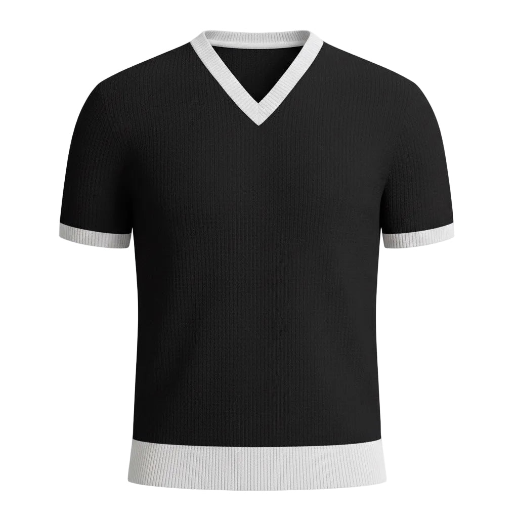 Black BCI Cotton short-sleeve with white trim on a white background