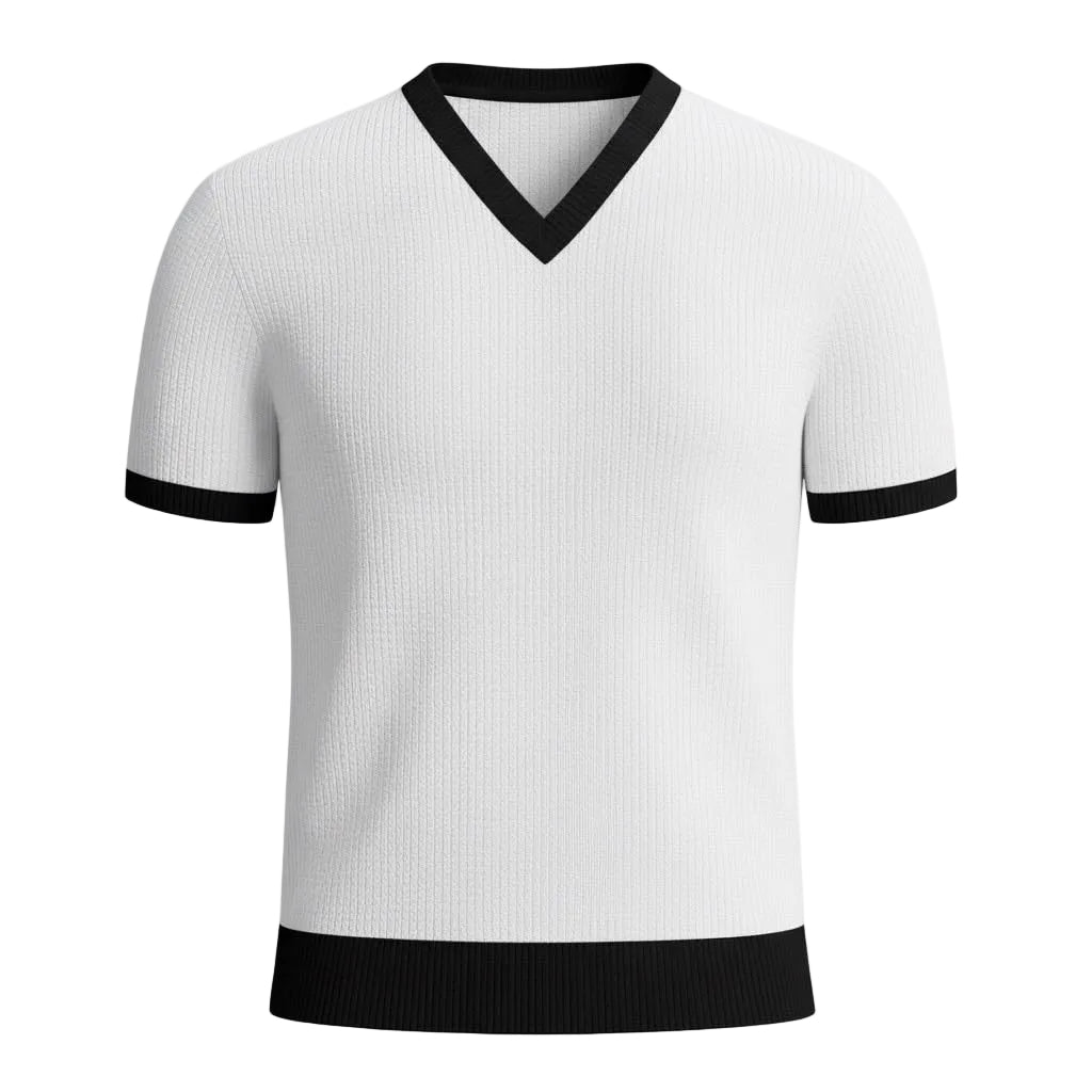 The Jacquard V-Neck Tee - White