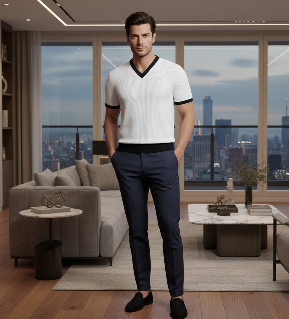 The Jacquard V-Neck Tee — White