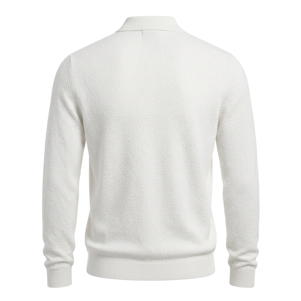 Back view of the off-white Jacquard Cotton V-Neck Polo Pullover
