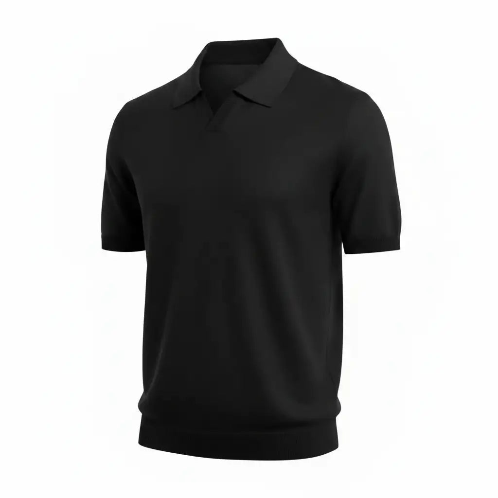 Black BCI Polo - Front Three Quarter Side Ultra Pure White