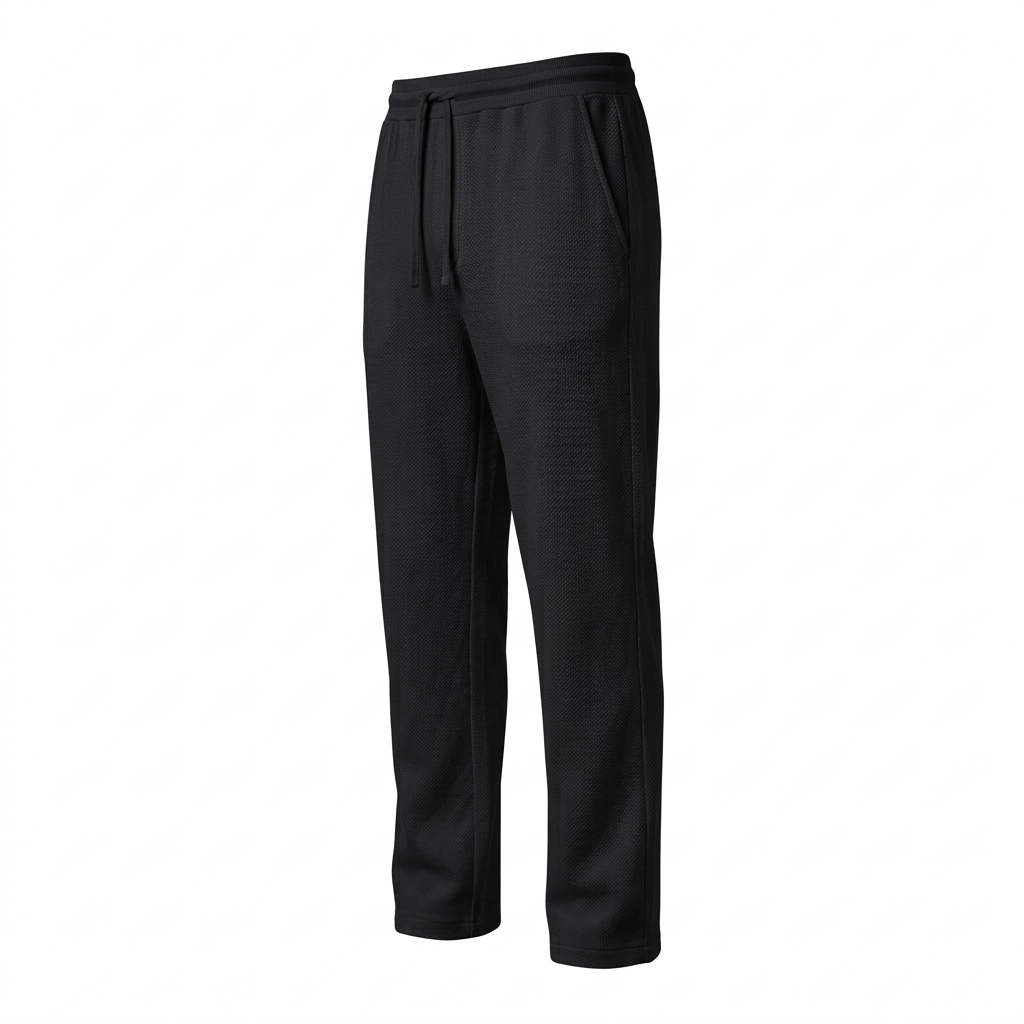 Black Pure Cotton Track Pants three-quarter side view