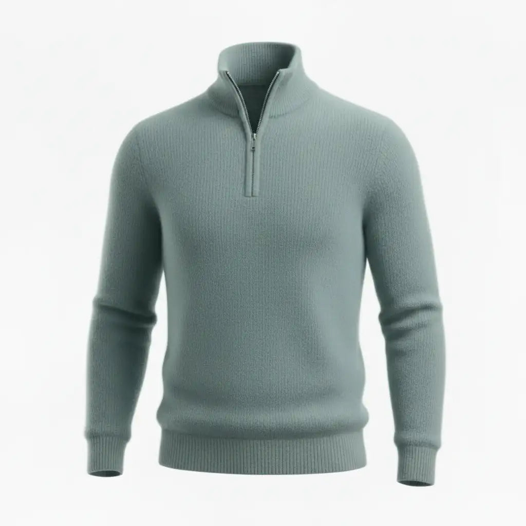 Cashmere Quarter-Zip — Aqua Wash, Straight-On Front