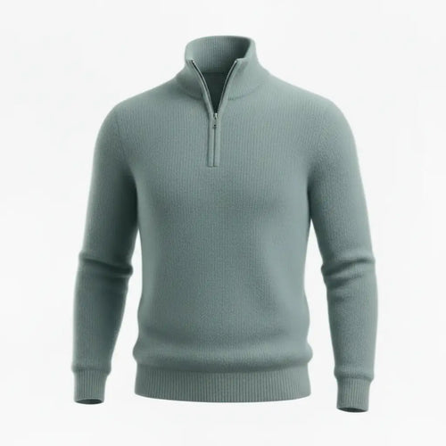 Cashmere Quarter-Zip — Aqua Wash, Straight-On Front