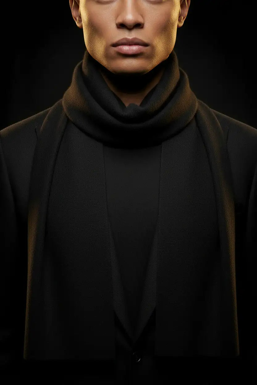 Cashmere Scarf - Jet Black - Asian Model