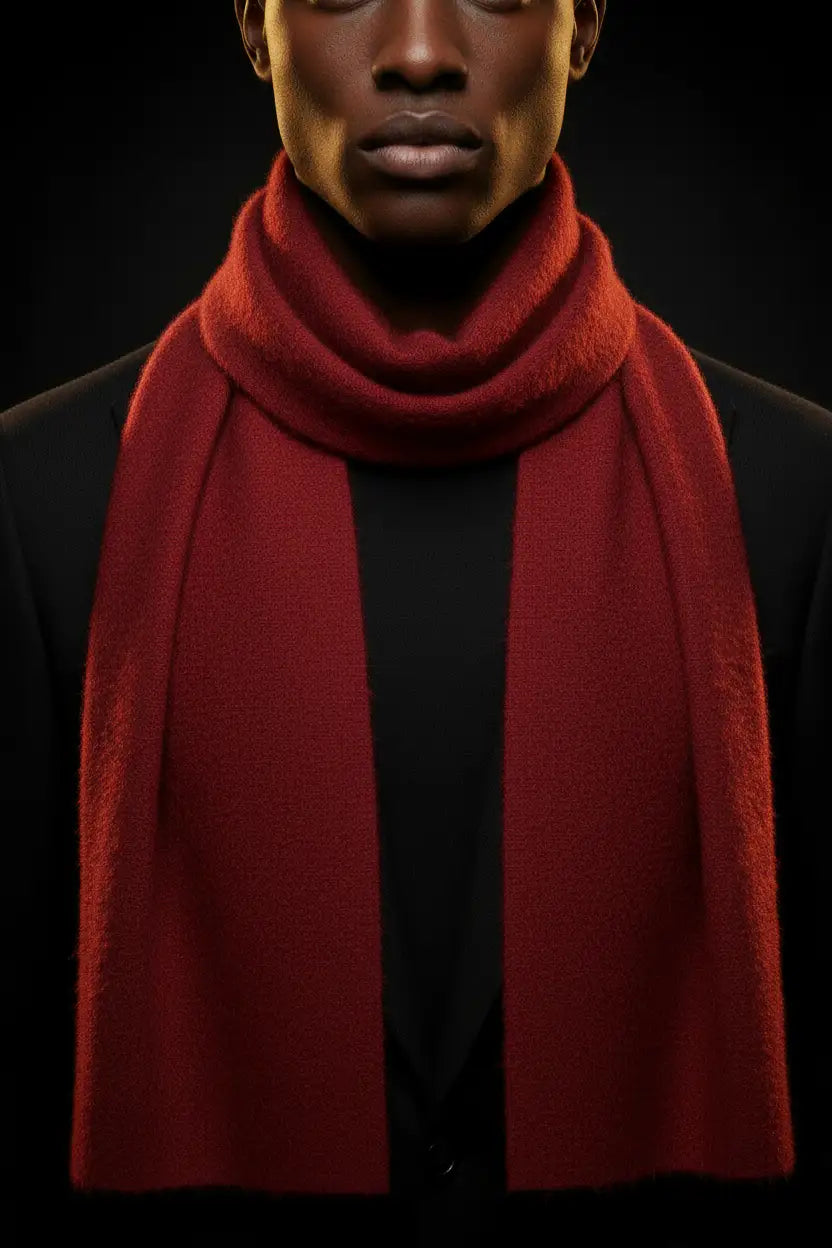 Cashmere Scarf Oriental Red - On Model Editorial
