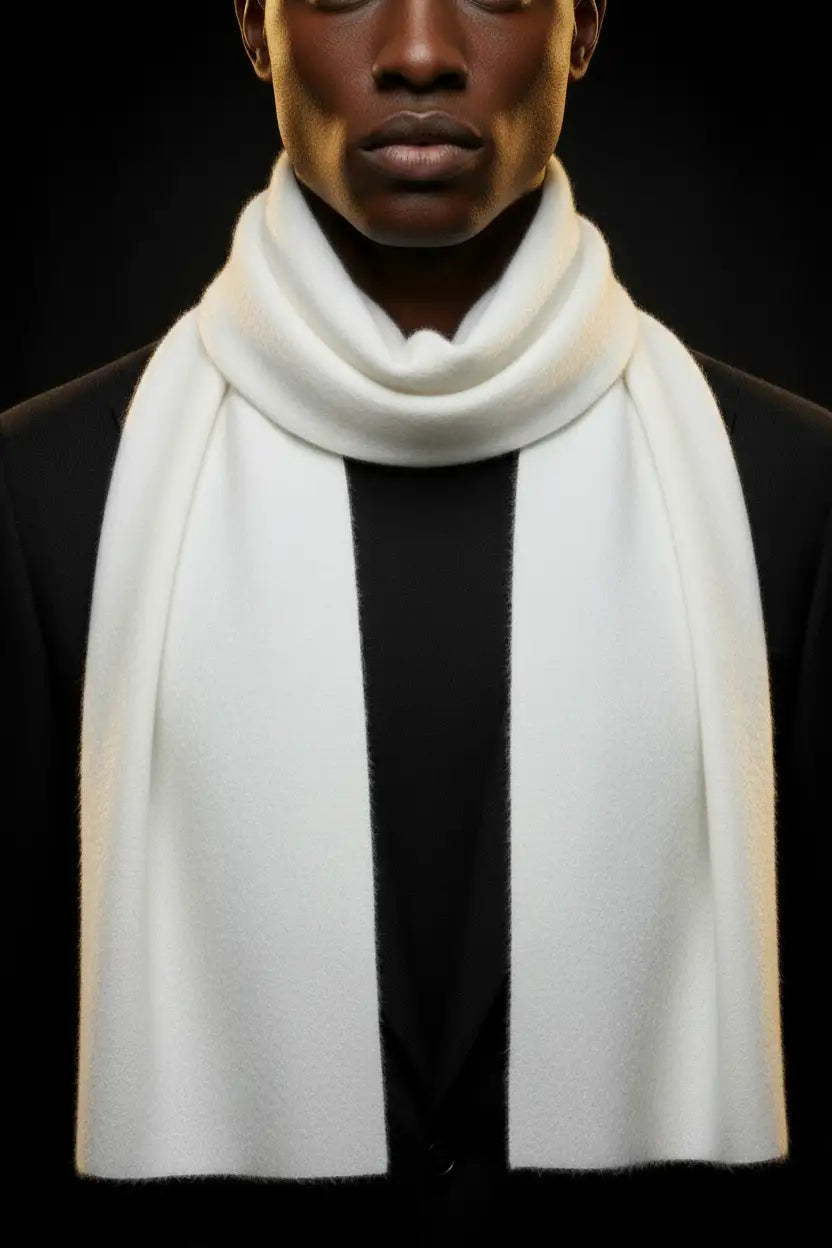 Cashmere Scarf Pure White - On Model Editorial