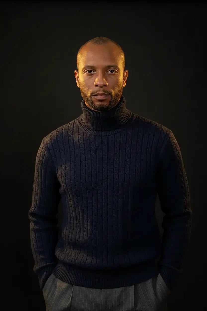 Extrafine Merino Turtleneck Navy Editorial