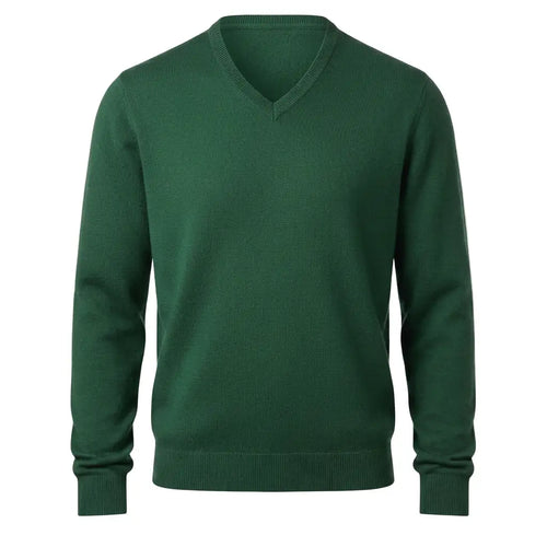 Green merino V-neck front product shot