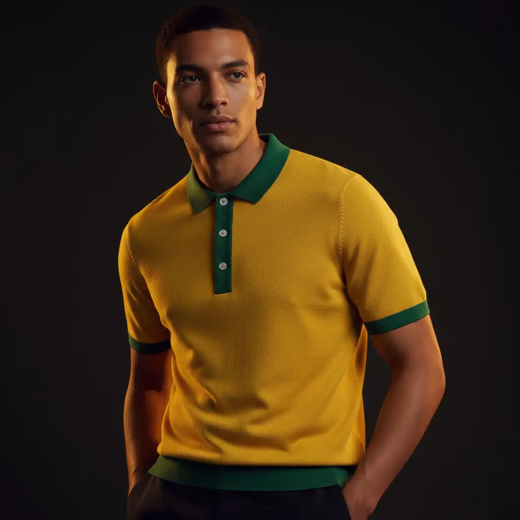 Jacquard Cotton Polo Yellow Green - Editorial