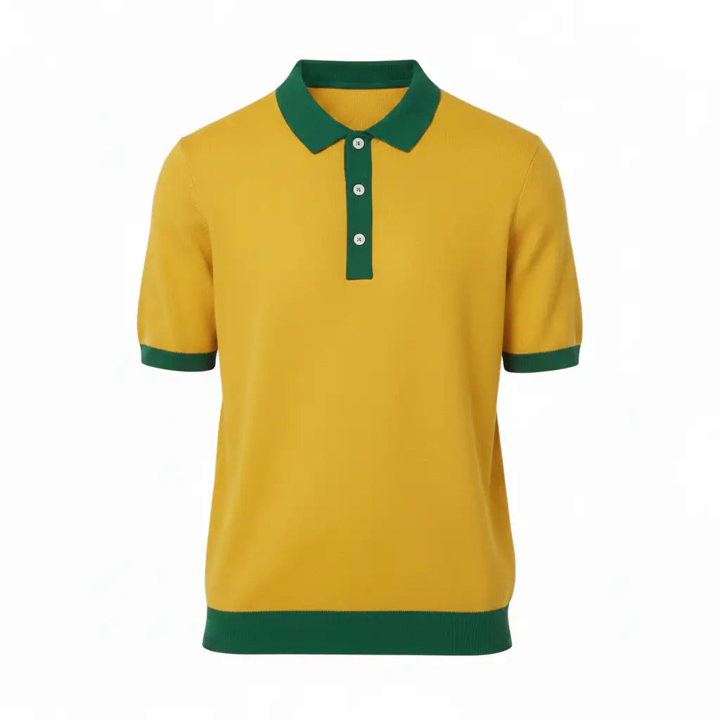 Jacquard Cotton Polo Yellow Green - Front v8