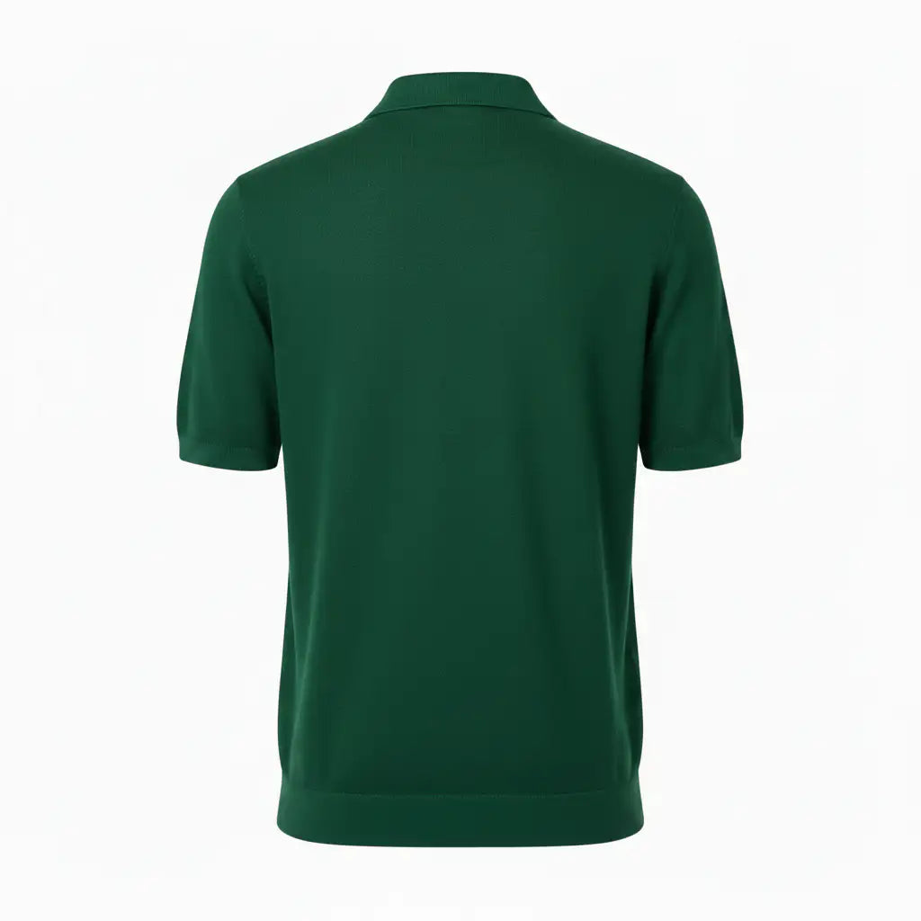 Jacquard Cotton Short Sleeve Polo - Green | Back