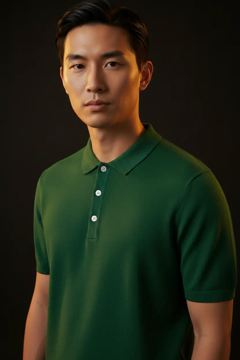 Jacquard Cotton Short Sleeve Polo - Green | Editorial