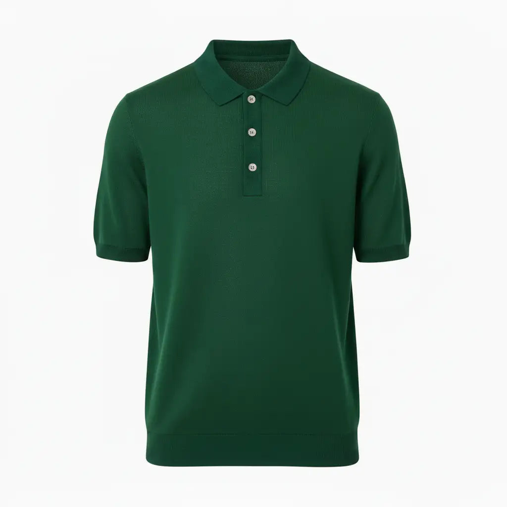 Jacquard Cotton Short Sleeve Polo - Green | Front Hero (no tags)