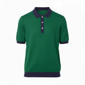 Jacquard Cotton Short Sleeve Polo - Green & Navy Trim | Front