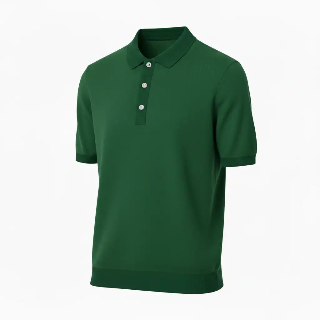 Jacquard Cotton Short Sleeve Polo - Green | Side