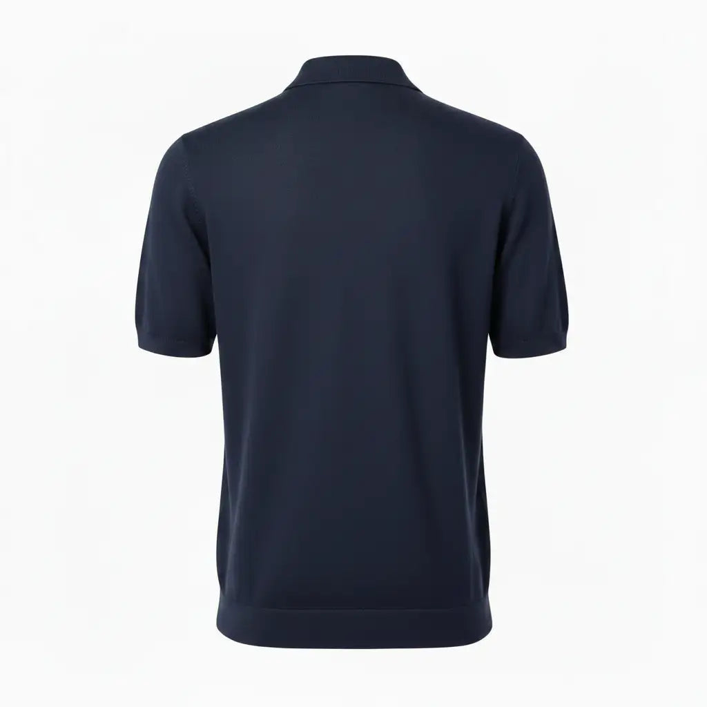 Jacquard Cotton Short Sleeve Polo - Navy | Back