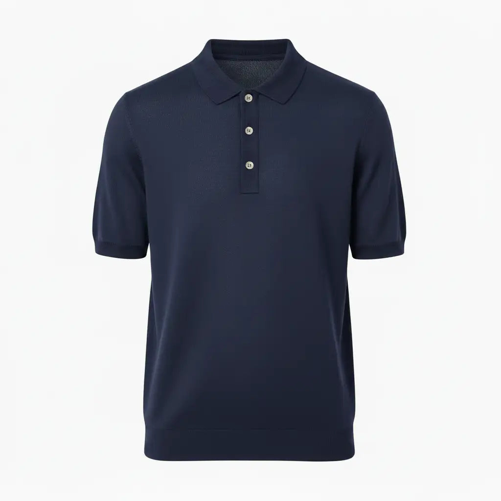 Jacquard Cotton Short Sleeve Polo - Navy | Front