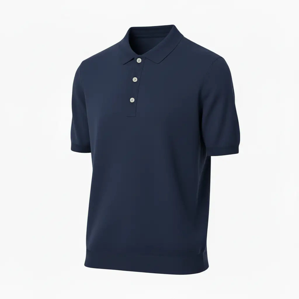 Jacquard Cotton Short Sleeve Polo - Navy | Side