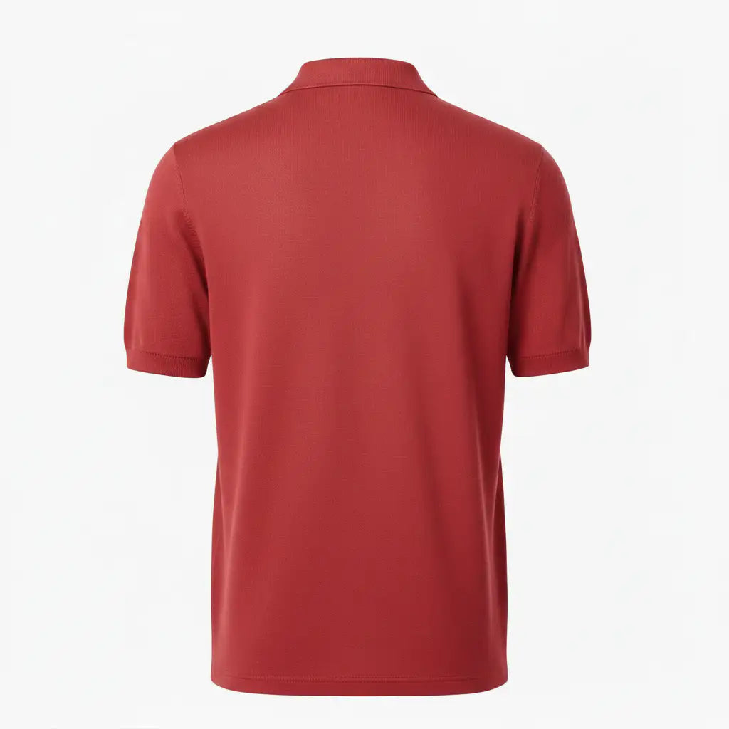 Jacquard Cotton Short Sleeve Polo - Red | Back