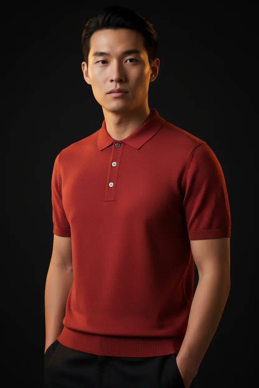 Jacquard Cotton Short Sleeve Polo - Red | Editorial