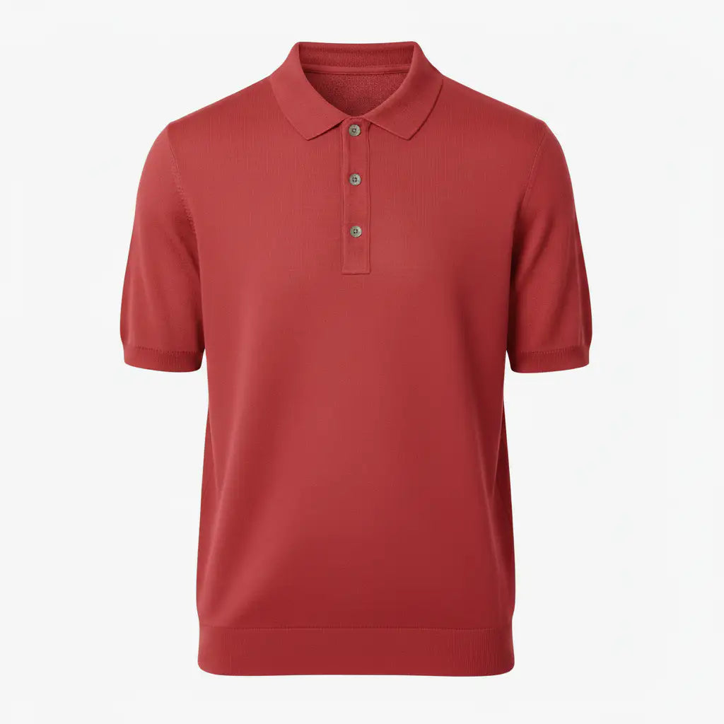 Jacquard Cotton Short Sleeve Polo - Red | Side