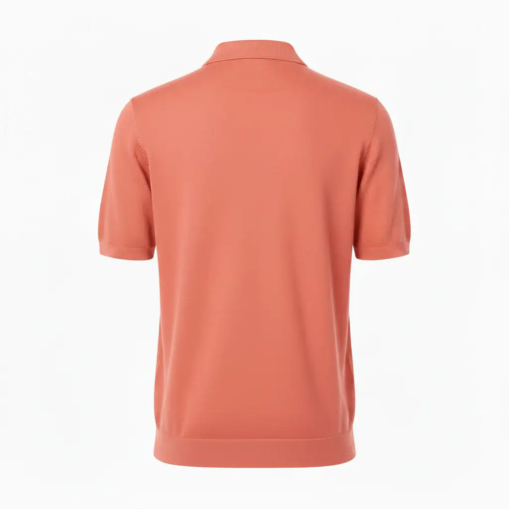 Jacquard Cotton Short Sleeve Polo - Salmon | Back