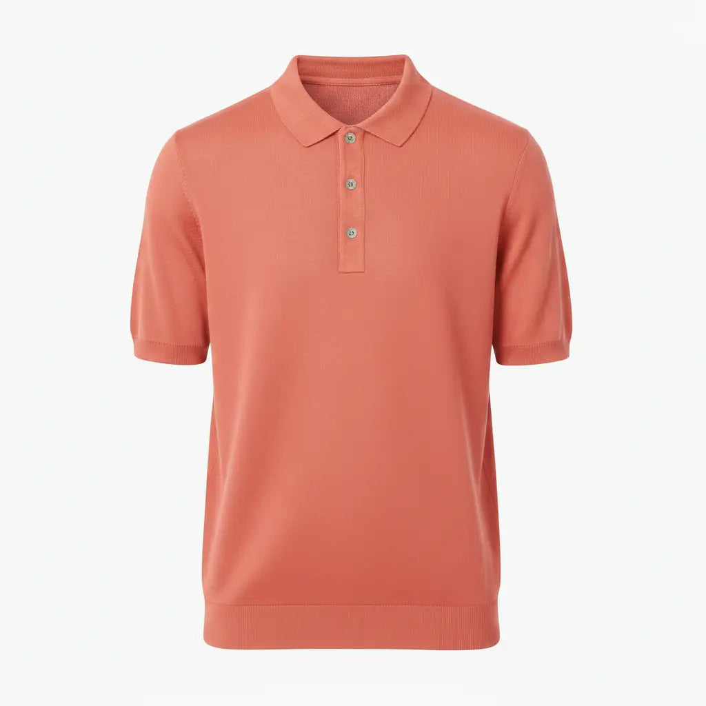 Jacquard Cotton Short Sleeve Polo - Salmon | Front