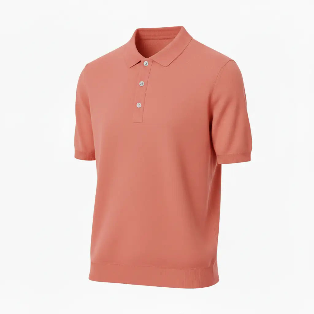 Jacquard Cotton Short Sleeve Polo - Salmon | Side