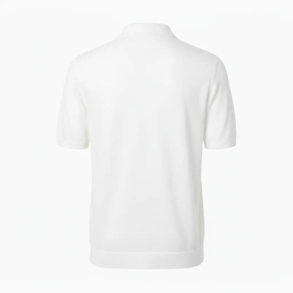 Jacquard Cotton Short Sleeve Polo - White | Back (no shadow)