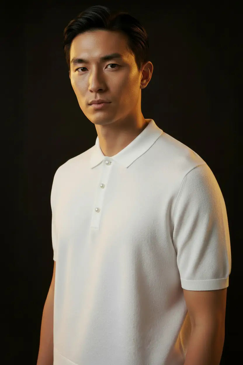 Jacquard Cotton Short Sleeve Polo - White | Editorial v2
