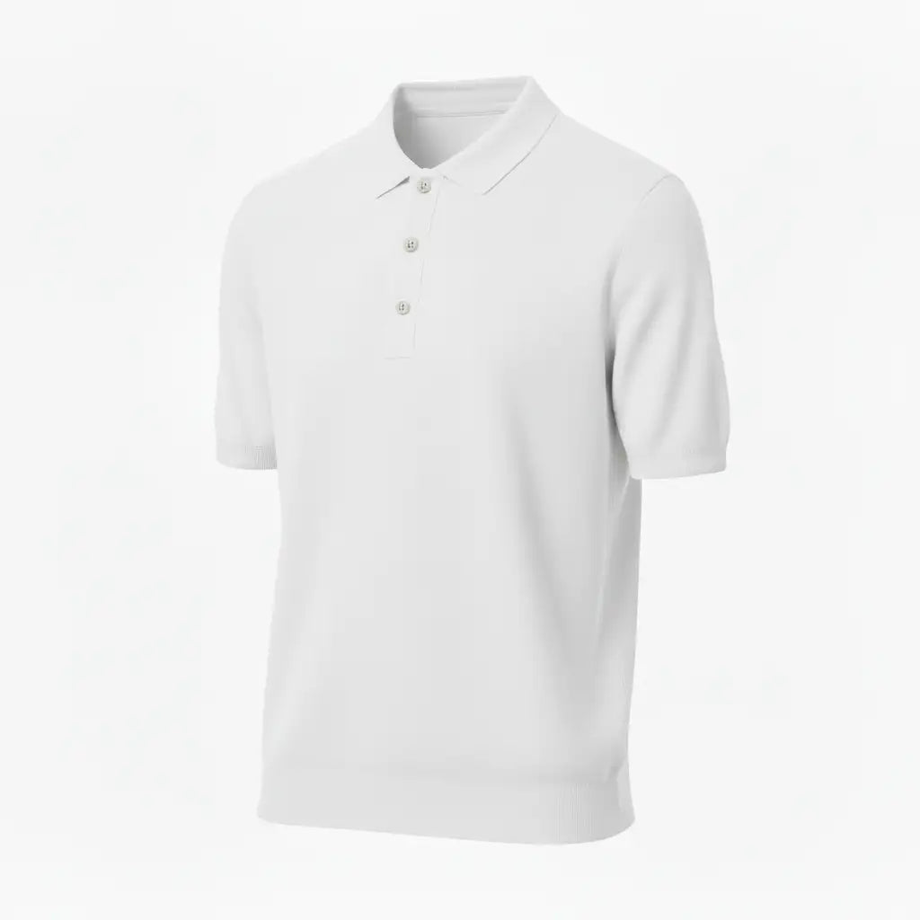 Jacquard Cotton Short Sleeve Polo - White | Three-Quarter Side (v2)