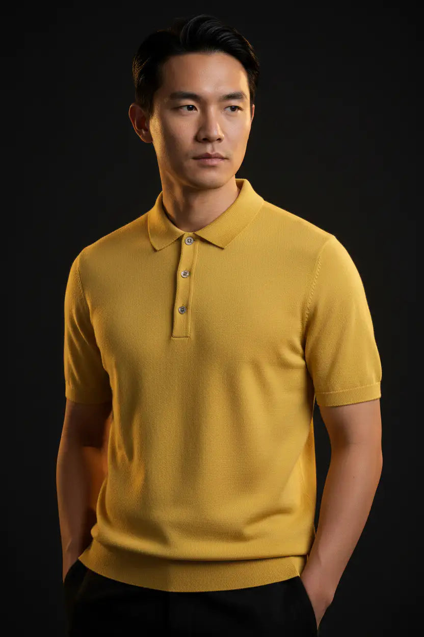 Jacquard Cotton Short Sleeve Polo - Yellow | Editorial
