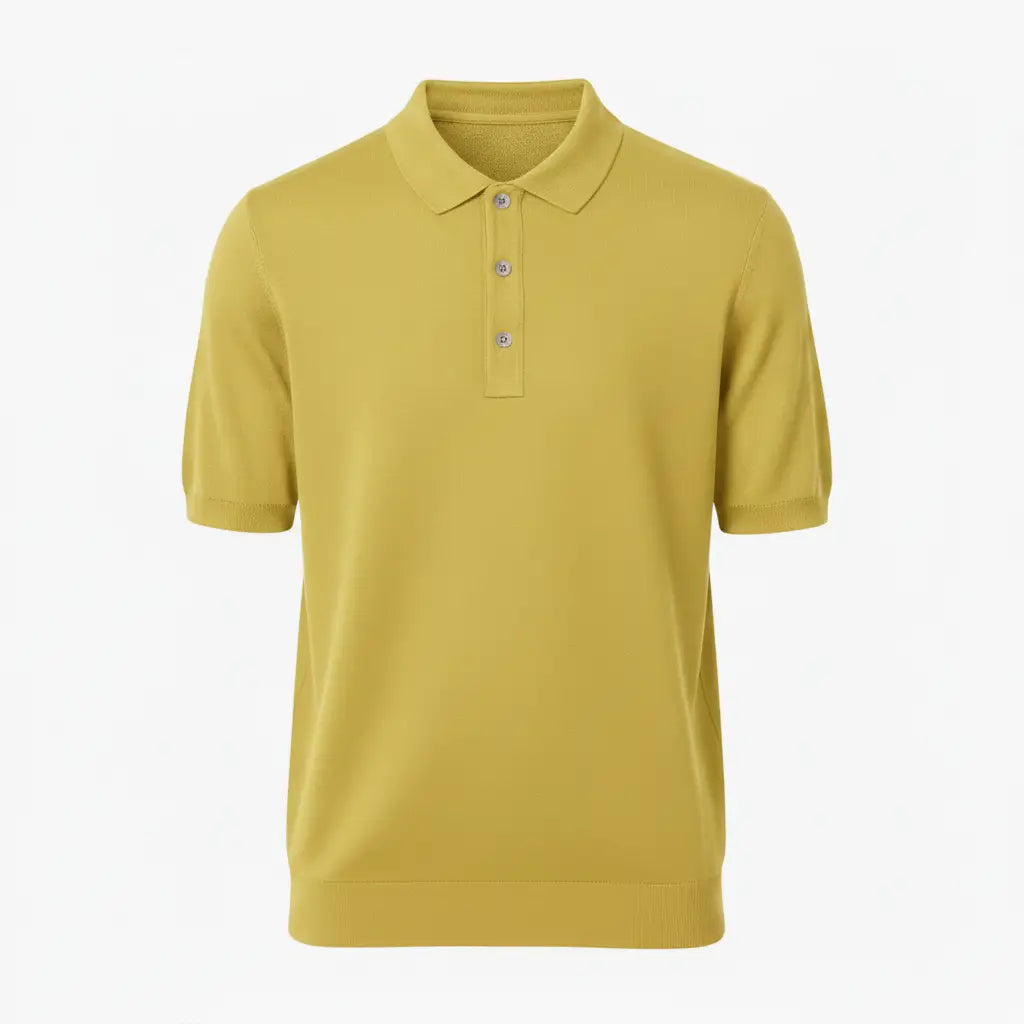 Jacquard Cotton Short Sleeve Polo - Yellow | Side