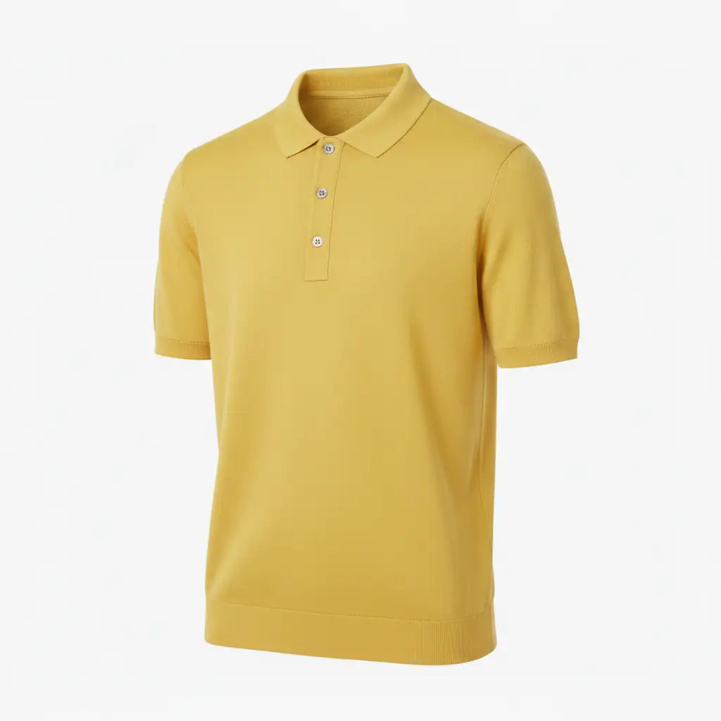 Jacquard Cotton Short Sleeve Polo - Yellow | Three-Quarter Side