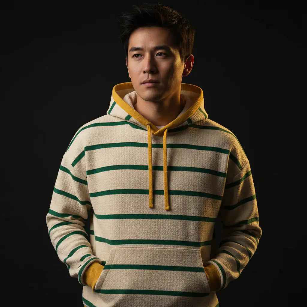 Jacquard Cotton Striped Hoodie — Yellow & Green Editorial