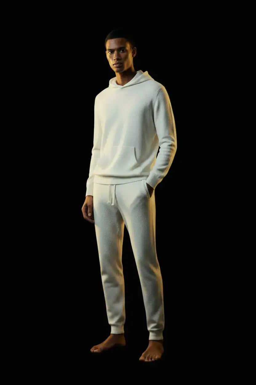 Jacquard Cotton Track Pants White - Asian Model