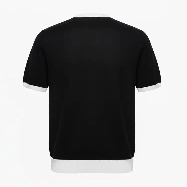 Jacquard V-Neck Tee Black - Back View