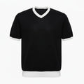 Jacquard V-Neck Tee Black - No Label