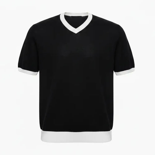 Jacquard V-Neck Tee Black - No Label