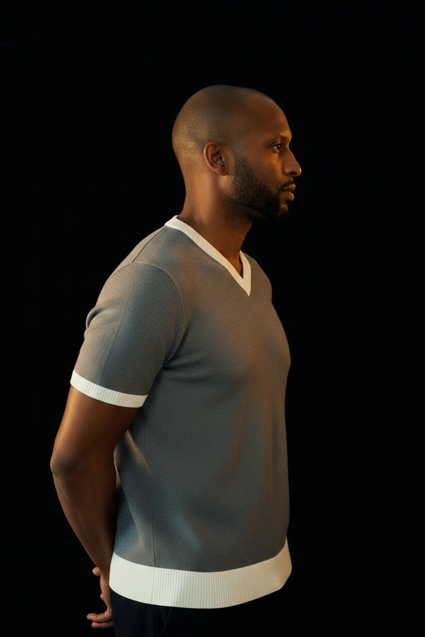 Jacquard V-Neck Tee Gray - Dark Editorial Side
