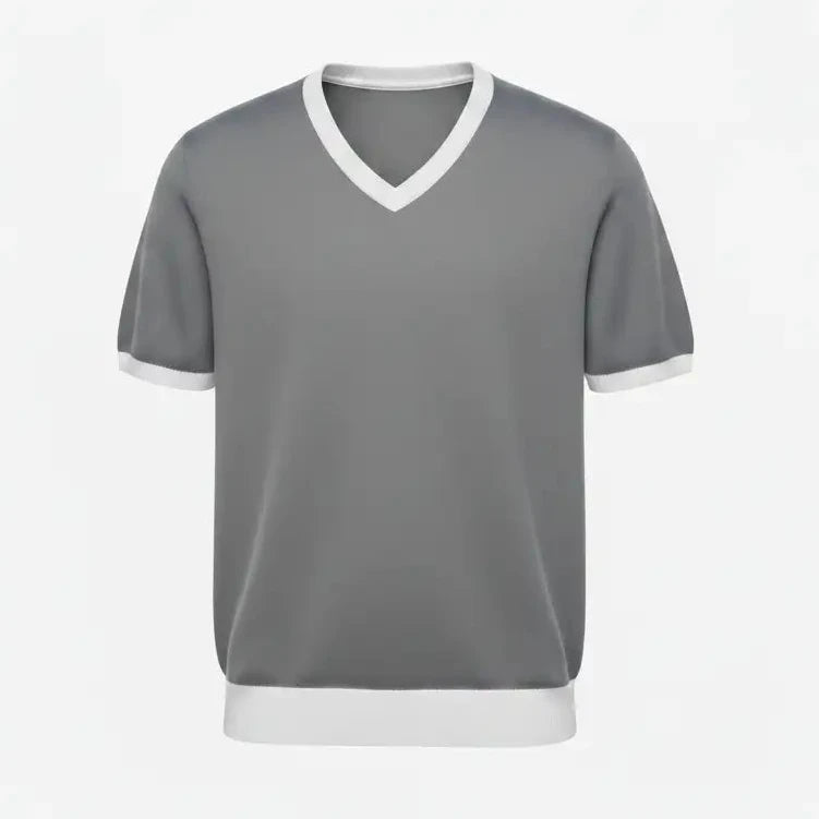 Jacquard V-Neck Tee Gray - Front View