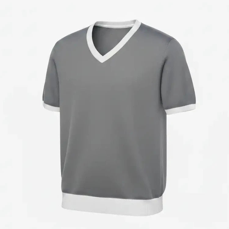 Jacquard V-Neck Tee Gray - Three Quarter Side