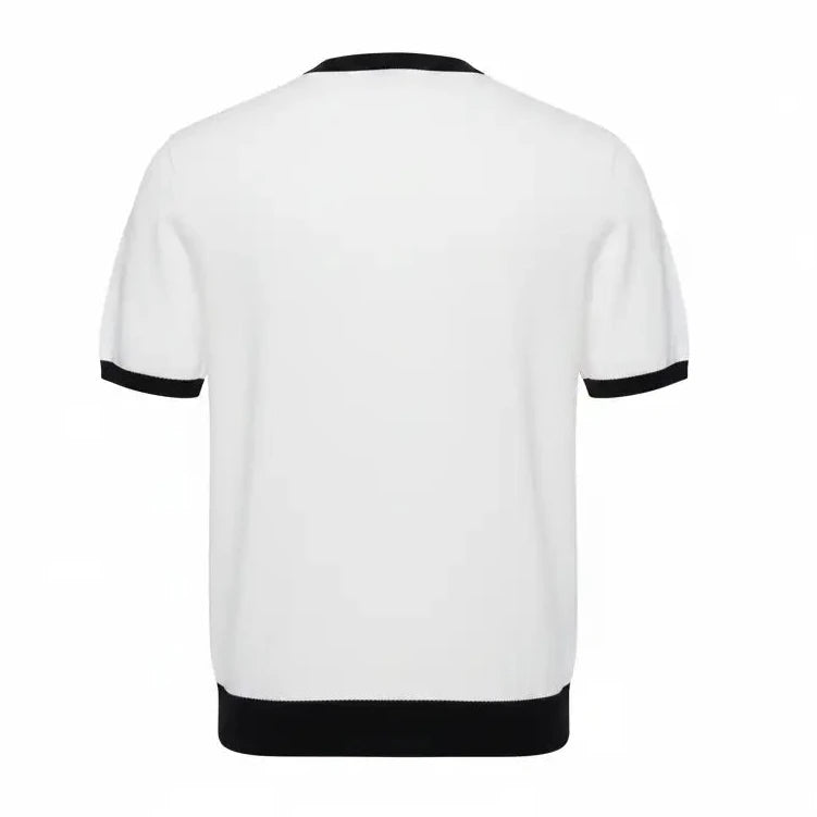 Jacquard V-Neck Tee White - Back View