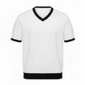 Jacquard V-Neck Tee White - Clean No Label