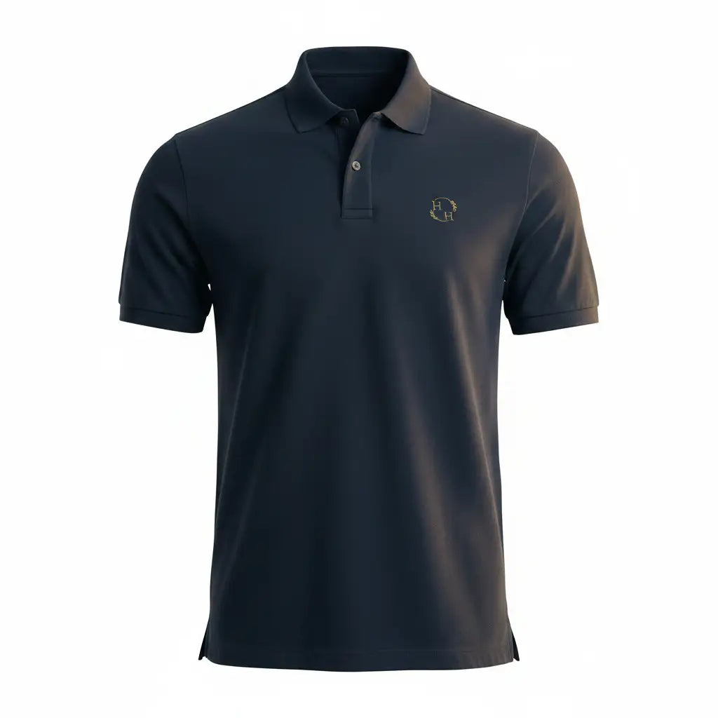 Mens Pima Polo — Navy Full Ghost Mannequin from Fabric Detail