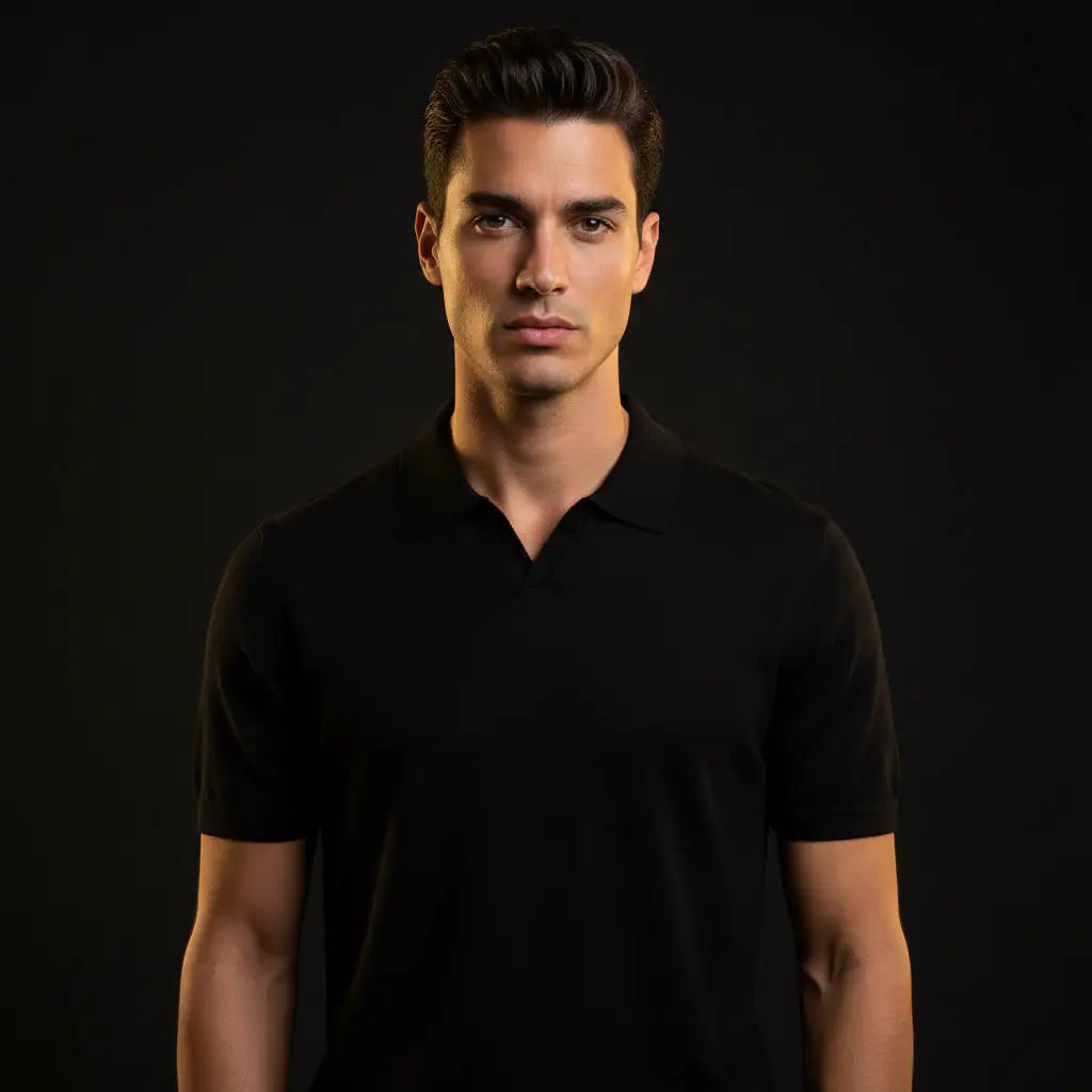 Men's V-Neck Polo Black — Editorial