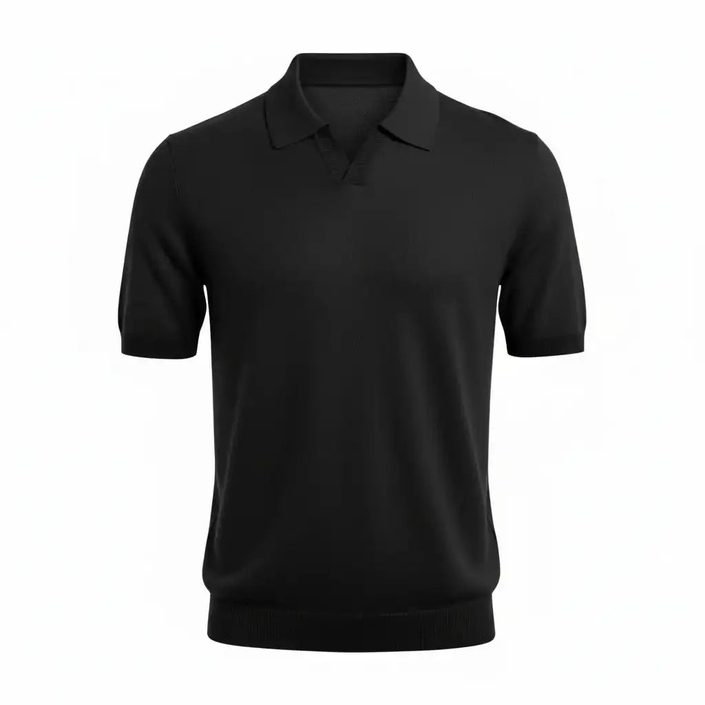Men's V-Neck Polo Black — Front Hero