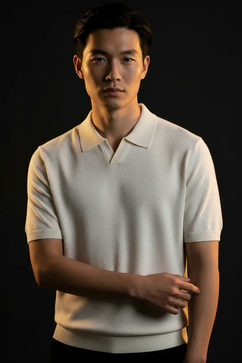 Men's V-Neck Polo Off White — Editorial